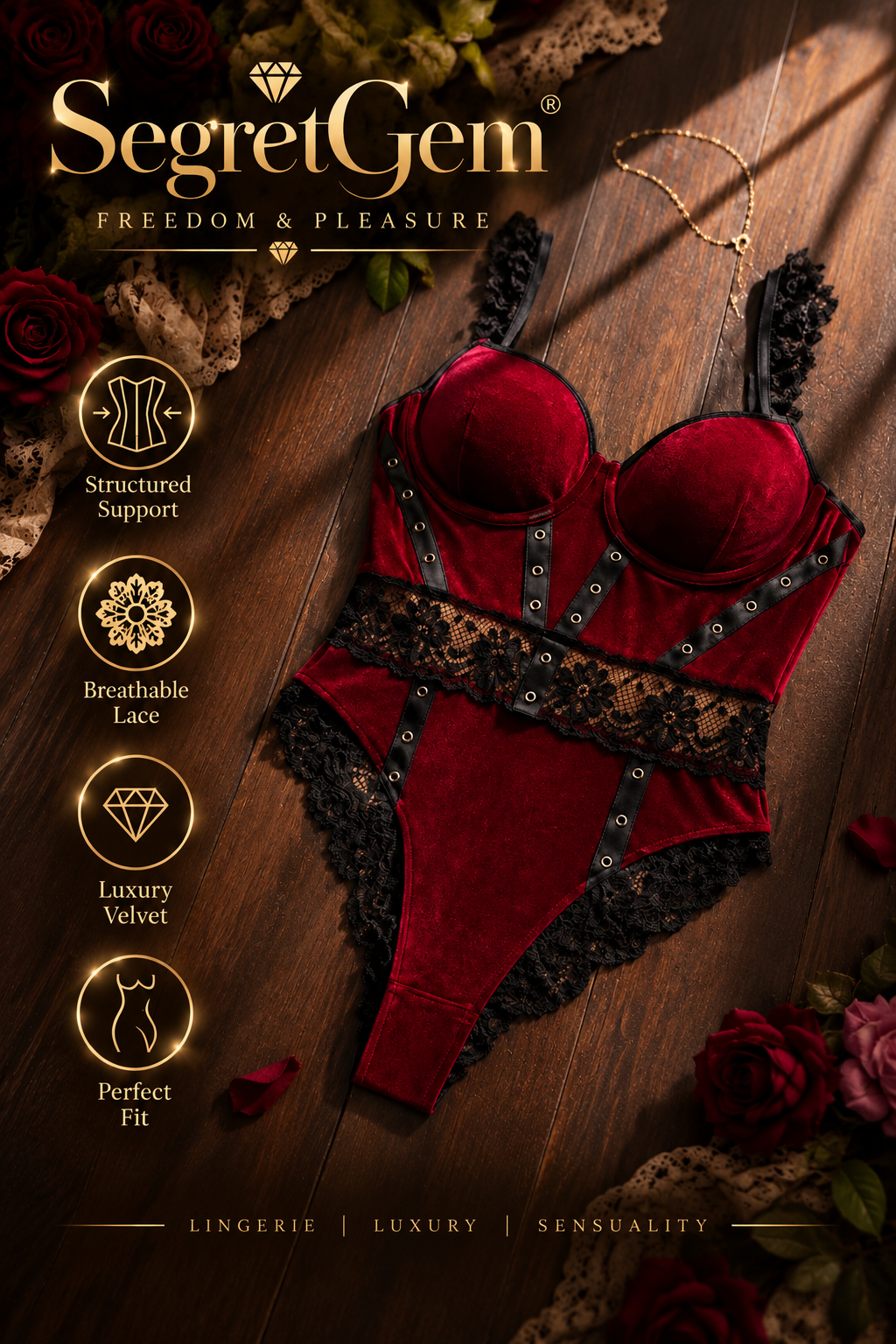 SegretGem® – Sexy Velvet Bodysuit | Size L