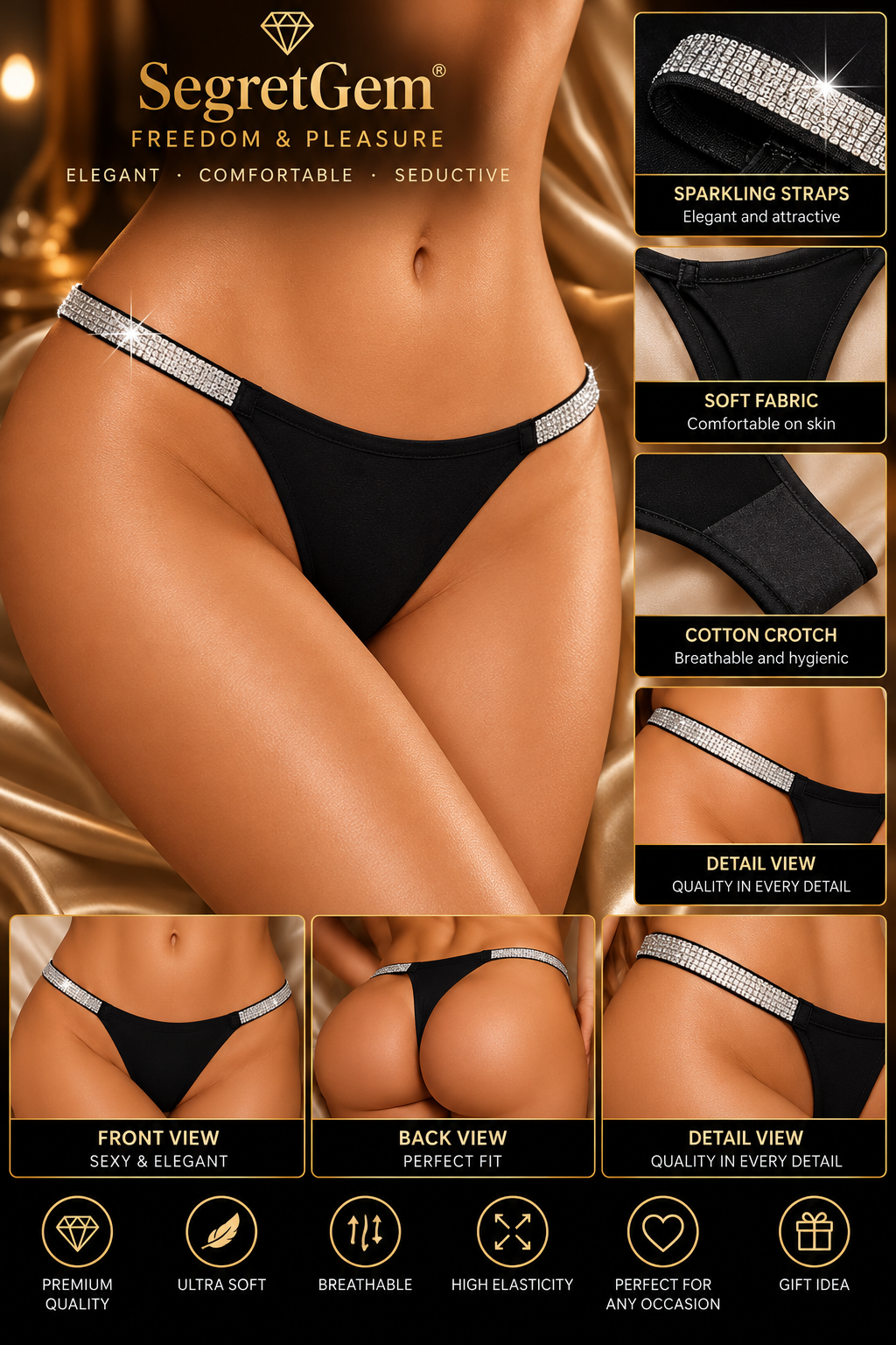 Women’s V-String Thongs – Soft & Stretchy. Size M