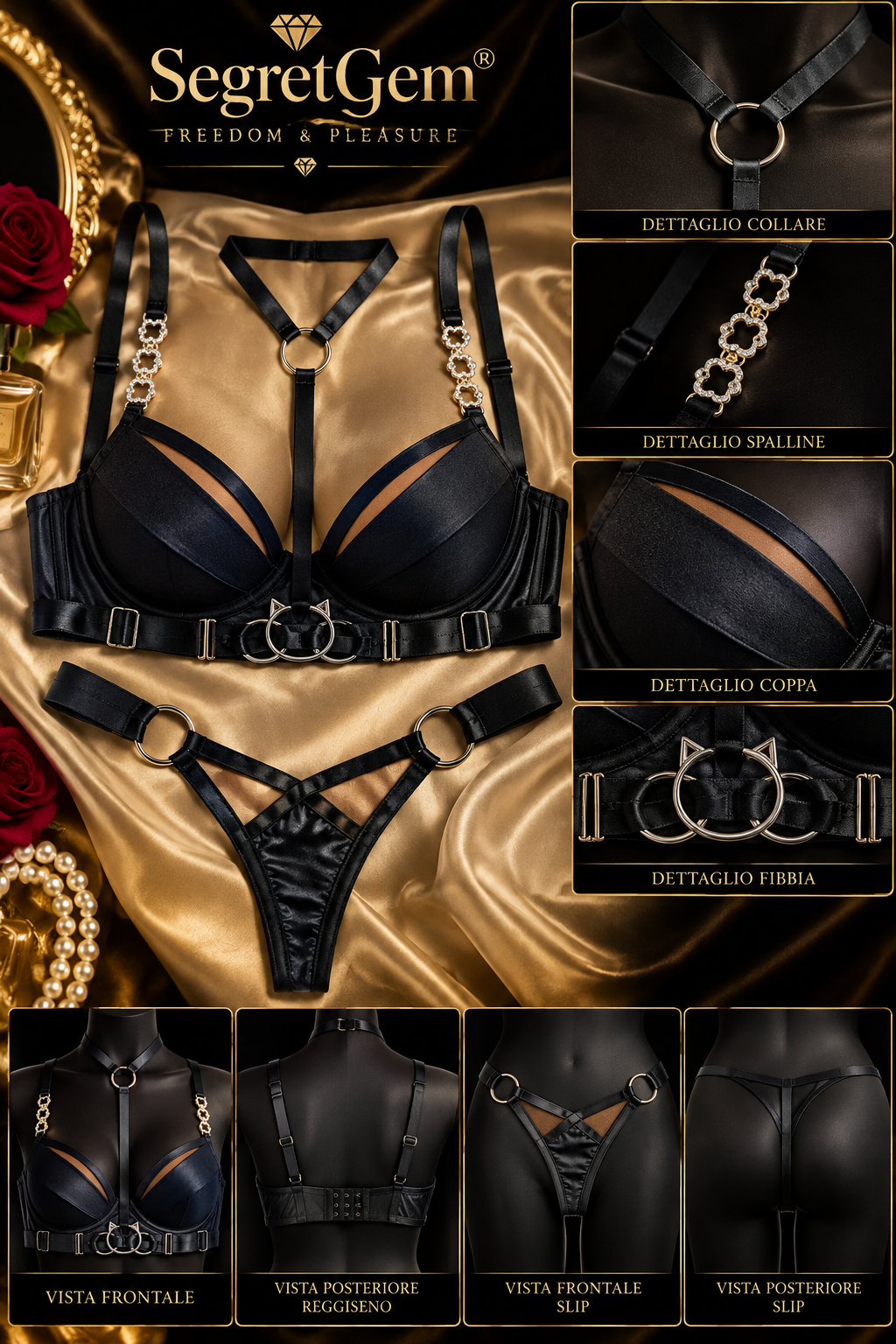 Sexy Black Strappy Lingerie Set – Size M