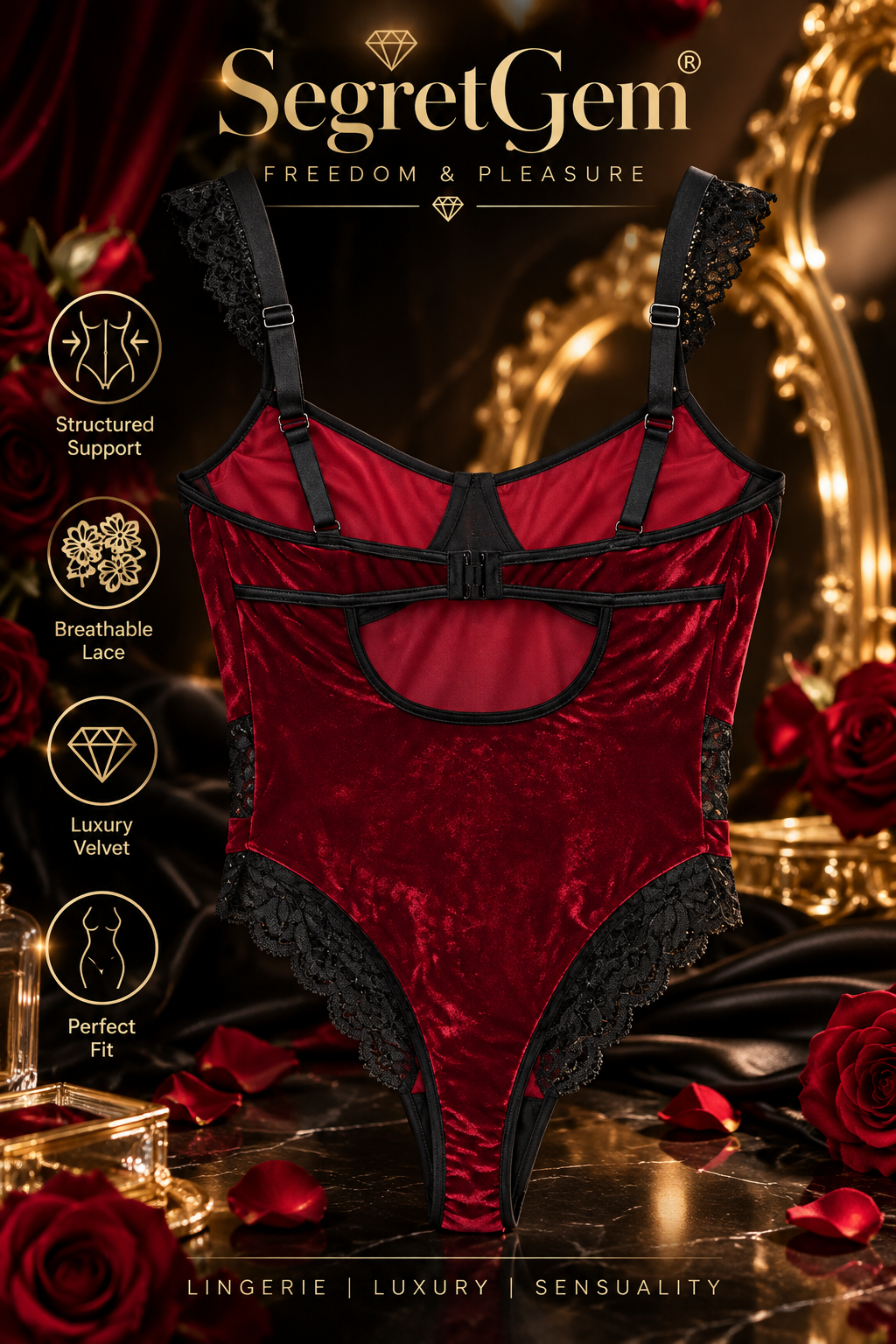 SegretGem® – Sexy Velvet Bodysuit | Size L